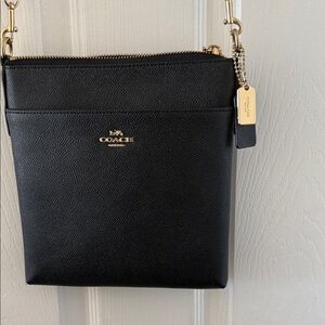 Coach Black Leather Shoulder Bag with Gold Details